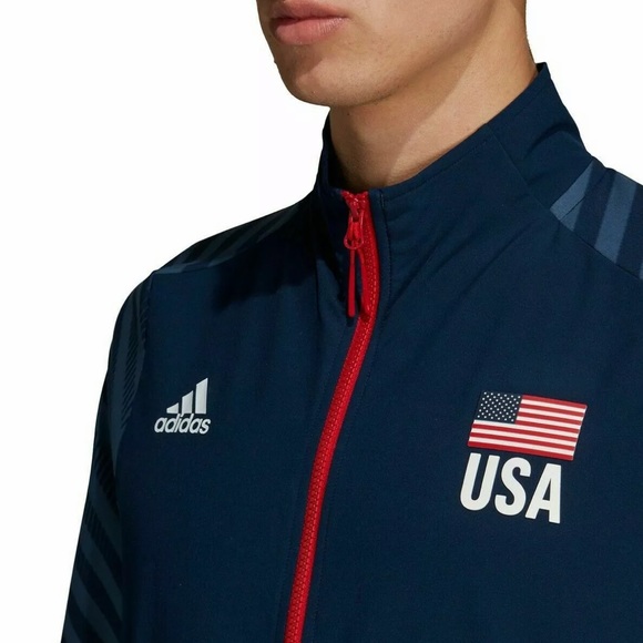 Adidas Jackets \u0026 Coats | Adidas USA Volleyball Mens Athletic Full Zip Track Jacket Navy Blue Size Lm | Color: Blue/Red | Size: M | Hienddeals4you's
